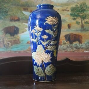 Dana Pottery Vase Vietnam Blue White Mixed Glaze Floral Vintage Nomadic